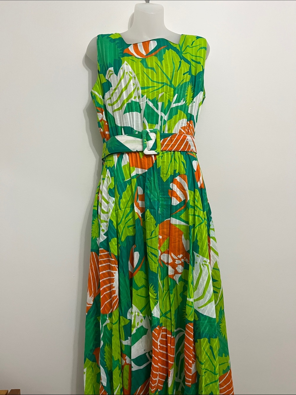 Tropical Green Orange White Maxi Dress